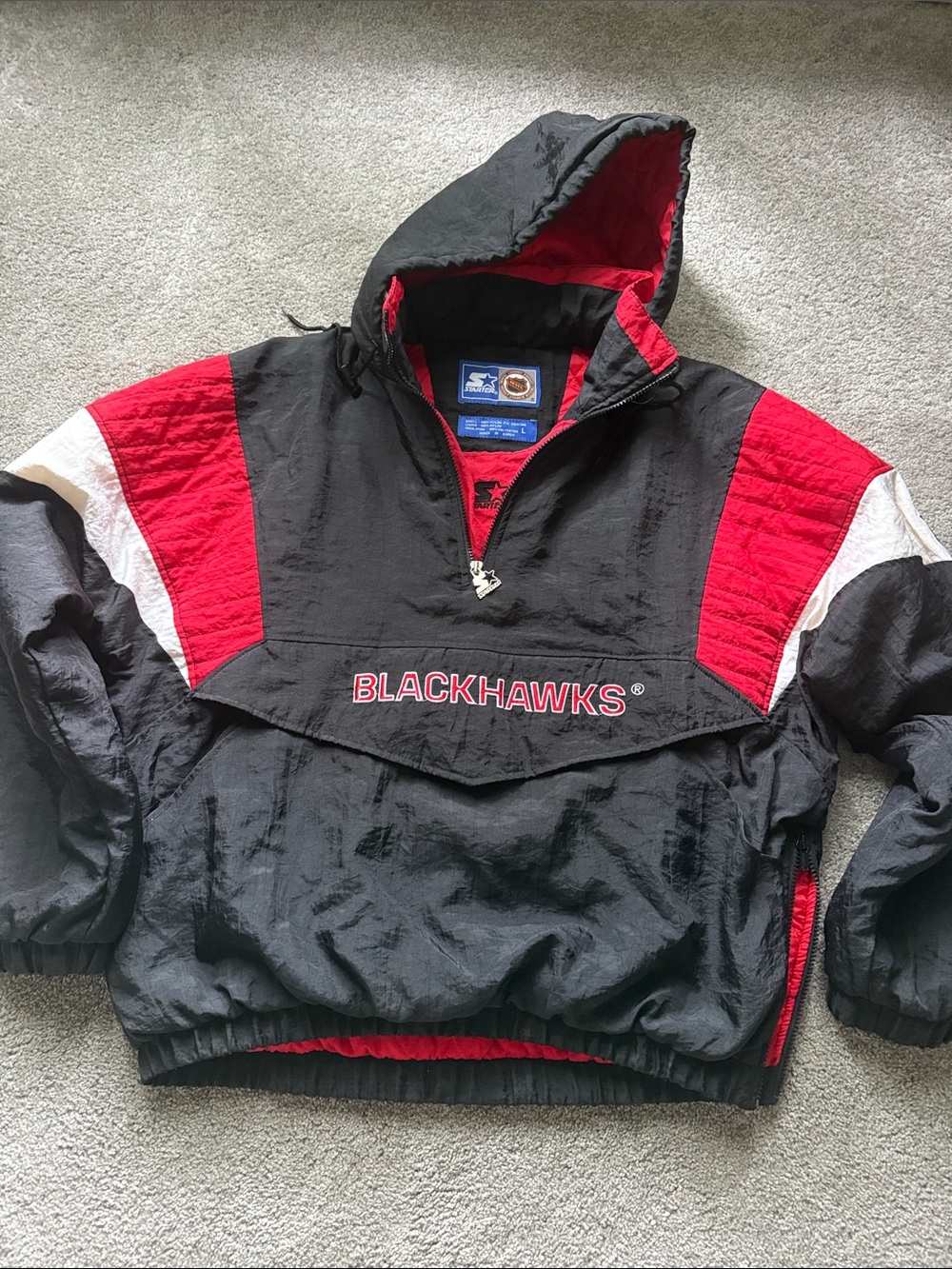 Blackhawks Men’s Starter Pullover Jacket - Black & Red